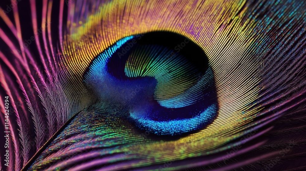 Obraz premium Close up of a peacock feather against a dark background