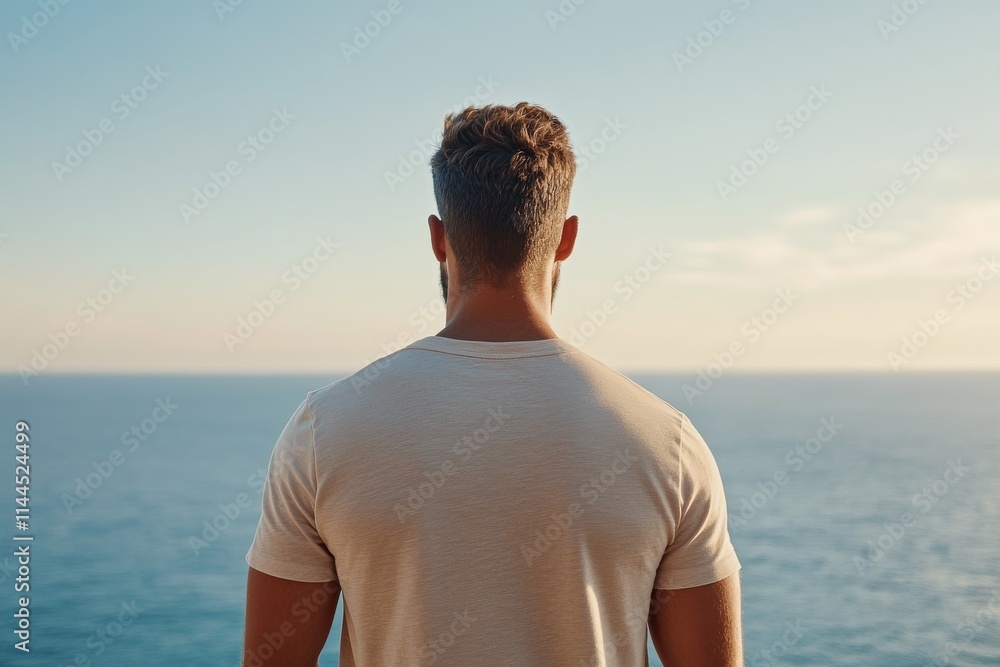 Standing at the Edge of the Ocean during Sunset with a Calm Horizon Standing at the Edge of the Ocean during Sunset with a Calm Horizon