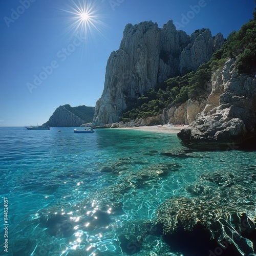 underwater world wide angle view, mediterranean sea,Cala Goloritze beach, Sardinia photo