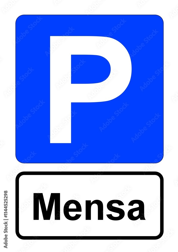 Illustration eines blauen Parkplatzschildes mit der Aufschrift Illustration eines blauen Parkplatzschildes mit der Aufschrift