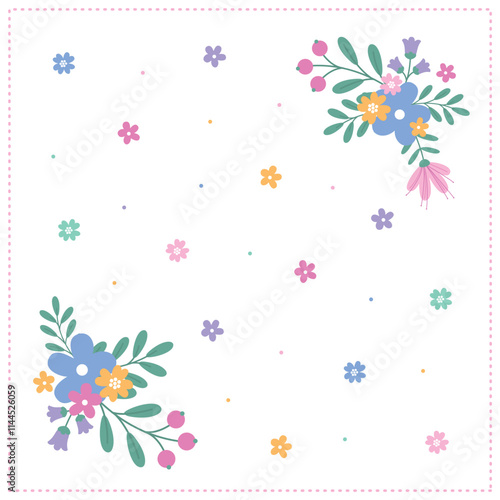 Floral pattern in pastel tones on a white background