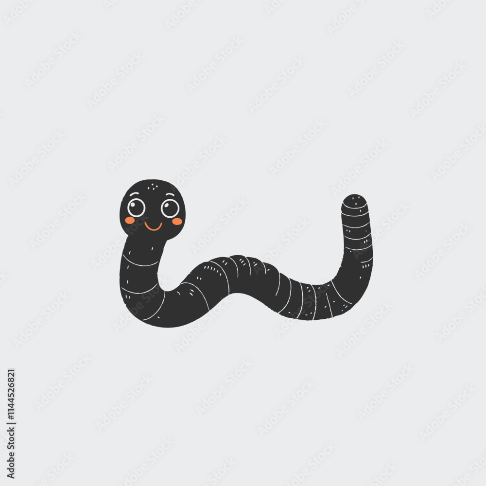 Fototapeta premium Earthworm cartoon character icon sigh. Worm with face expression smilling flat style design vector illustration