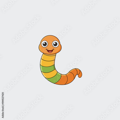 Earthworm Cartoon Character in Flat Design. Isolated on White Background. vector illustration isolated on white background