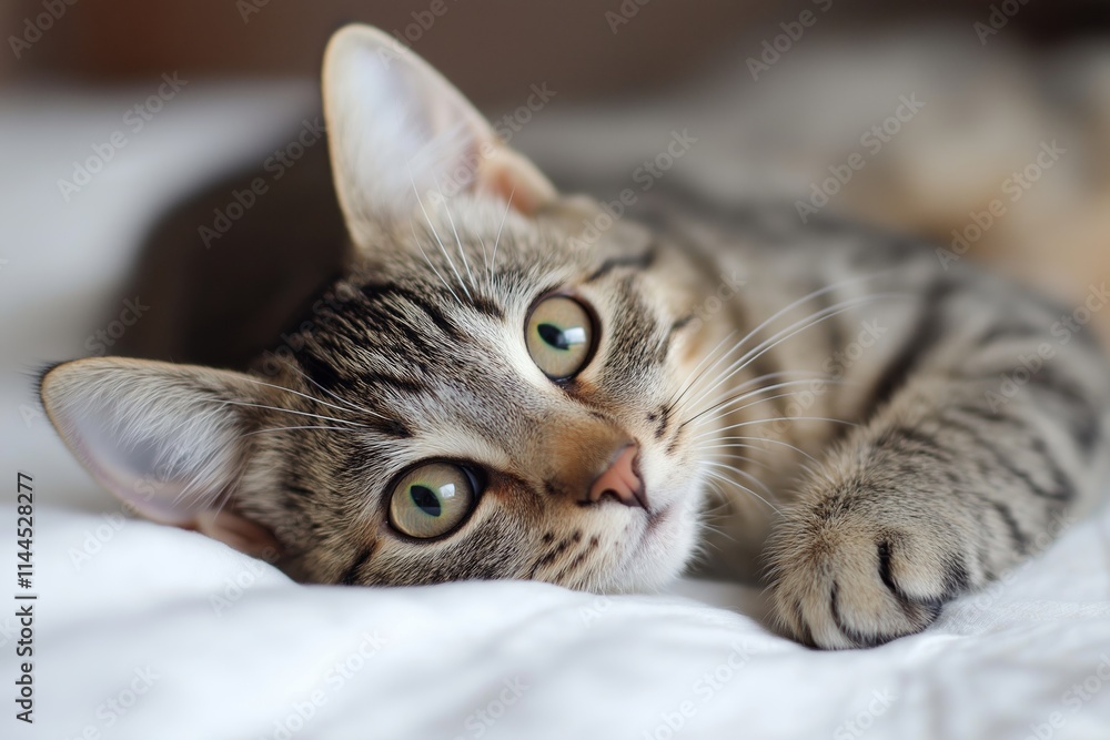 A close-up of a stylish cat lounging on a soft surface. A close-up of a stylish cat lounging on a soft surface.