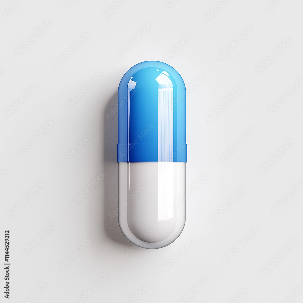 Blue And White Capsule Pill: A Close-Up View Highlighting Its Pharmaceutical Design Blue And White Capsule Pill: A Close-Up View Highlighting Its Pharmaceutical Design