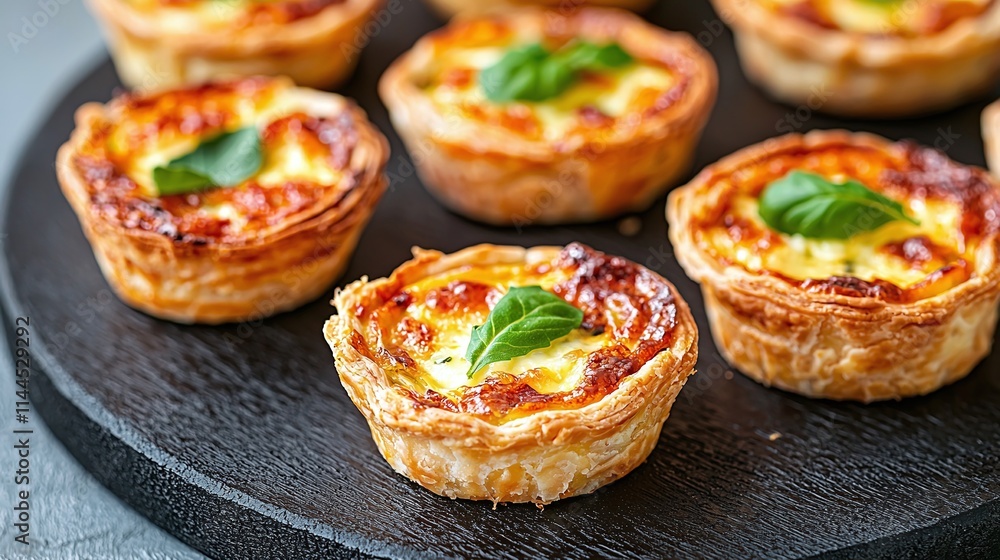 Delicious Mini Quiches with Basil Garnish Appetizer Delights Delicious Mini Quiches with Basil Garnish Appetizer Delights