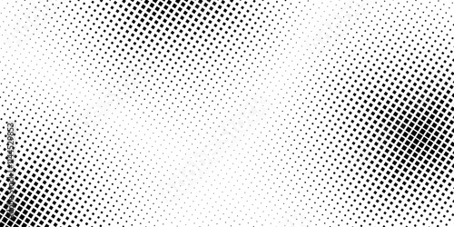 Black and white halftone gradient background.  Retro pixelated backdrop. Dotted halftone gradient texture. Black fading comic pop art overlay backdrop. Vector halftone