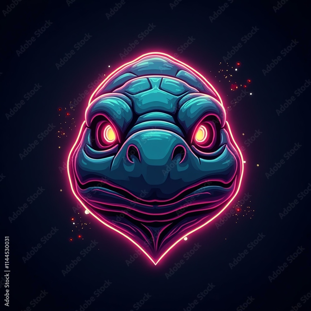 A stunning illustration of turtle head icon in neon line black background A stunning illustration of turtle head icon in neon line black background