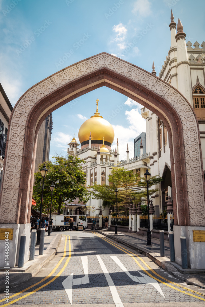 Bussorah Street with Sulta Mosque in Singapore
