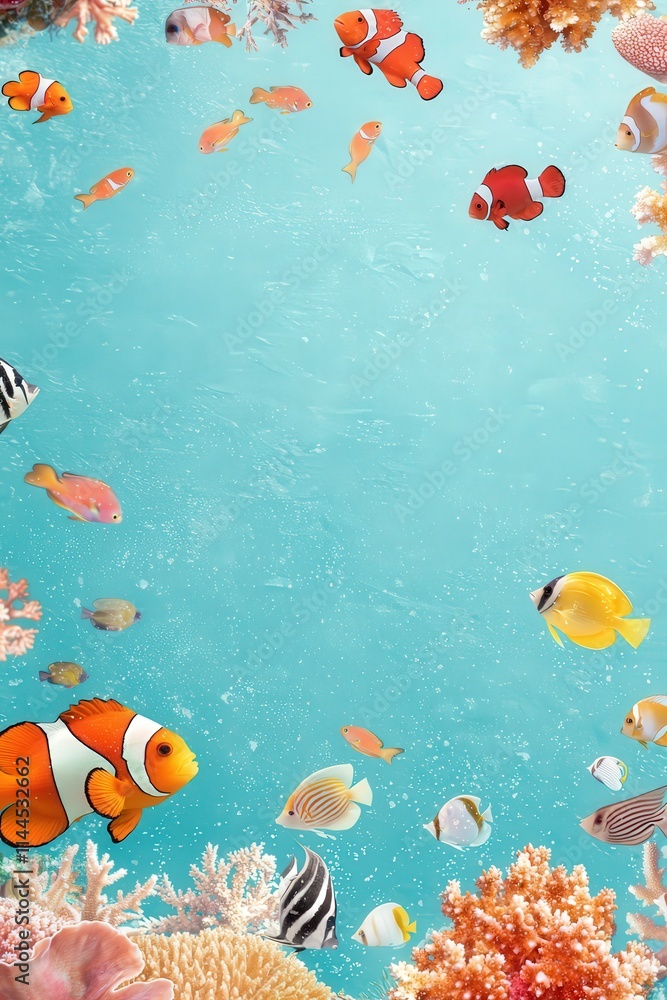 Obraz premium A vibrant coral reef teeming with tropical fish under clear waters