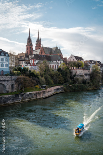 Obraz na płótnie Cathedral of Basel with River Rhine w salonie