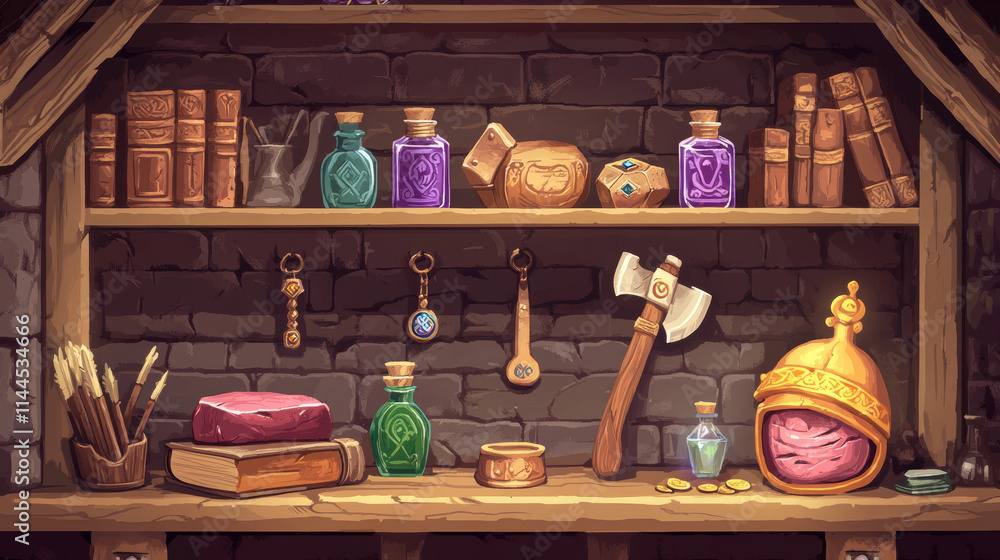 Medieval game shop design for user interface. Vector cartoon ...