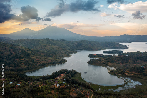 Rwanda Landscape with Mount Sabyinyo Volcano in the Background
