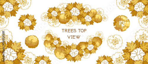 Group of autumnal trees for architectural floor plans. Trees and benches for architectural floor plans. Entourage design for the landscape design plan. Vector illustration.