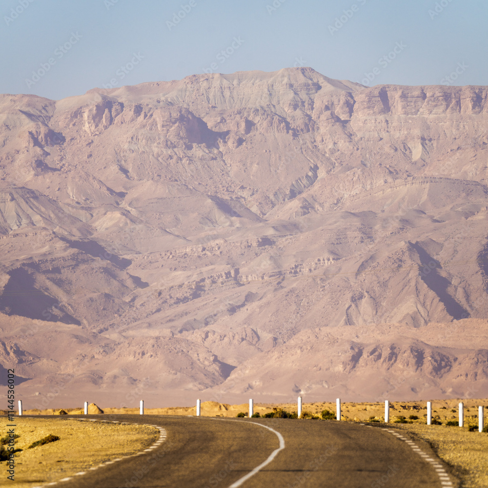 Sahara Desert Sunset and Road in Tunisia