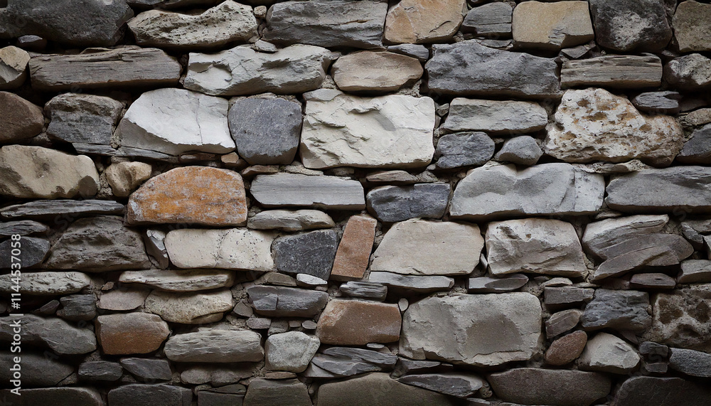 Fototapeta premium Rustic Stone Wall Texture, Stacked Rocks Background, Natural Architectural Design, Rough Construction Material, Historic Aesthetic, Copy Space