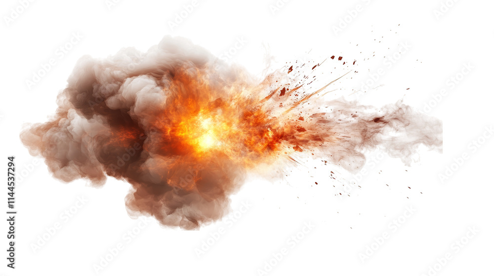 Dramatic fiery explosion with billowing smoke plumes, a scene of intense heat and destruction Dramatic fiery explosion with billowing smoke plumes, a scene of intense heat and destruction