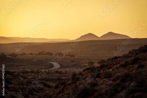 Sahara Desert Sunset and Road in Tunesia