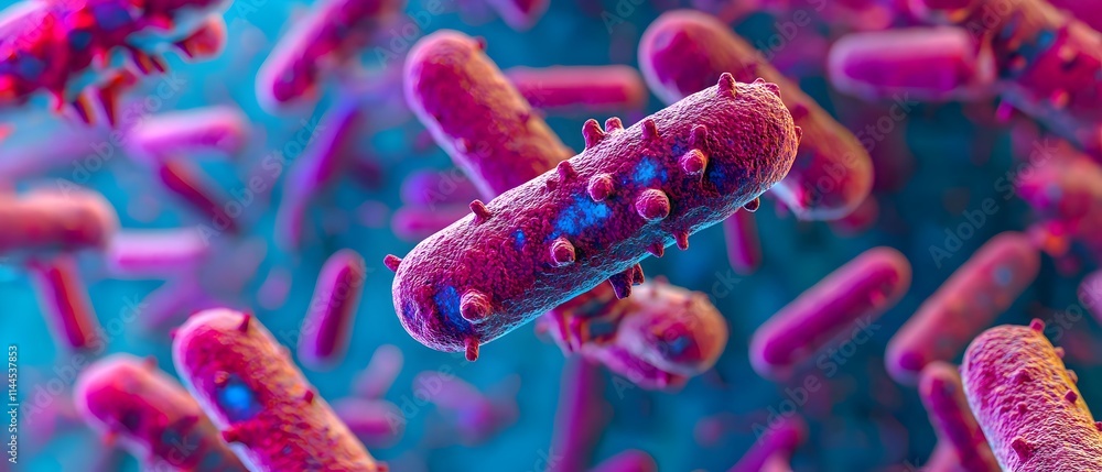 A bunch of small, glowing, blue and yellow bacteria A bunch of small, glowing, blue and yellow bacteria