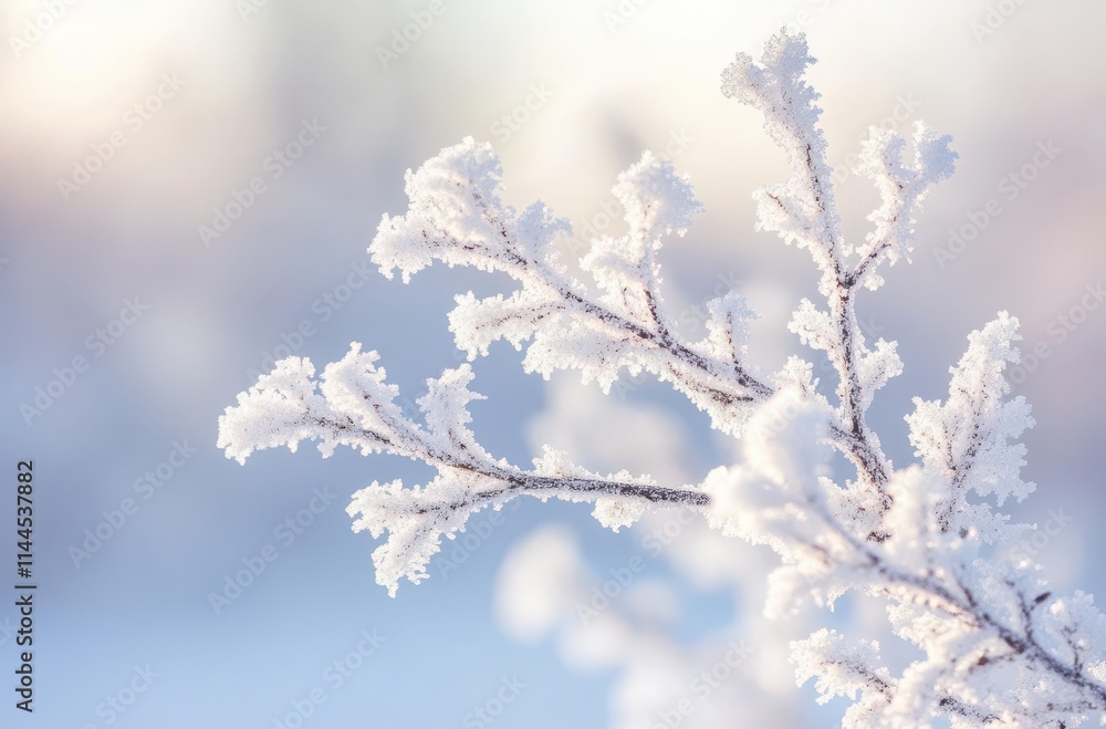 Frost-Covered Branches Awash in Soft Winter Light with Brilliant White Snowflakes Clinging to Delicate Twigs in a Serene Outdoor Landscape Frost-Covered Branches Awash in Soft Winter Light with Brilliant White Snowflakes Clinging to Delicate Twigs in a Serene Outdoor Landscape