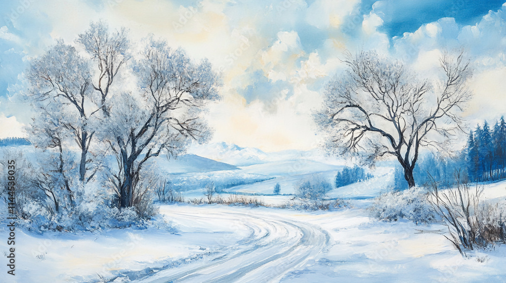 winter morning snowy view with melting snow and various large trees, Snowy Mountain forest with tall pine trees and snow covered road, Arctic Landscape with Snow covered road and trees in a winter. winter morning snowy view with melting snow and various large trees, Snowy Mountain forest with tall pine trees and snow covered road, Arctic Landscape with Snow covered road and trees in a winter.
