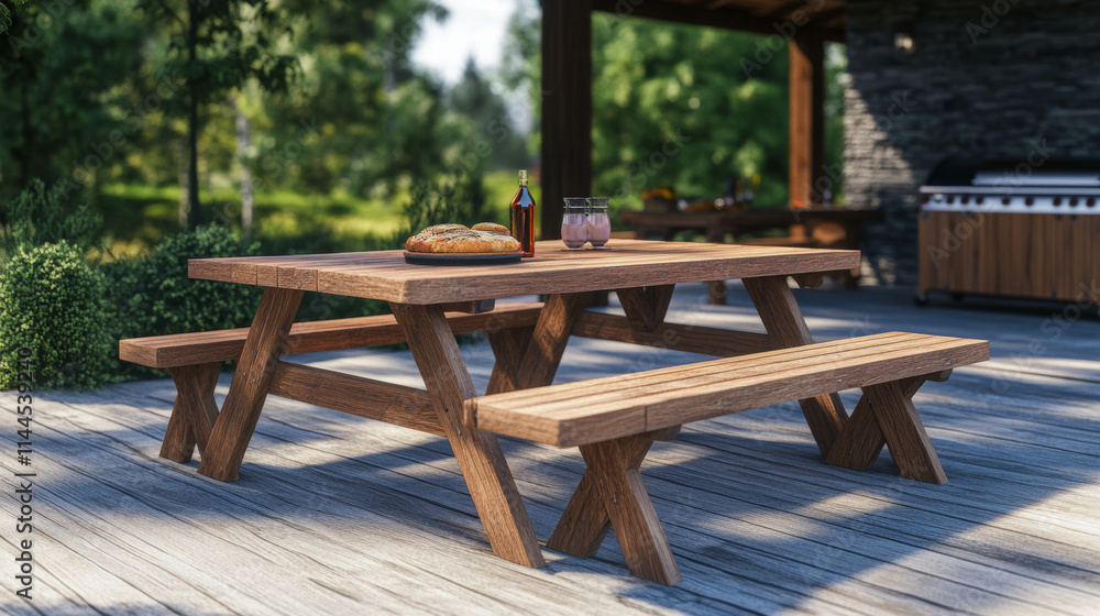 3d isometric picnic table with wooden bench garden outdoor furniture. Wood realistic street long seat and desk render for dinner barbecue in summer. Outside exterior icon design collection for bbq 3d isometric picnic table with wooden bench garden outdoor furniture. Wood realistic street long seat and desk render for dinner barbecue in summer. Outside exterior icon design collection for bbq
