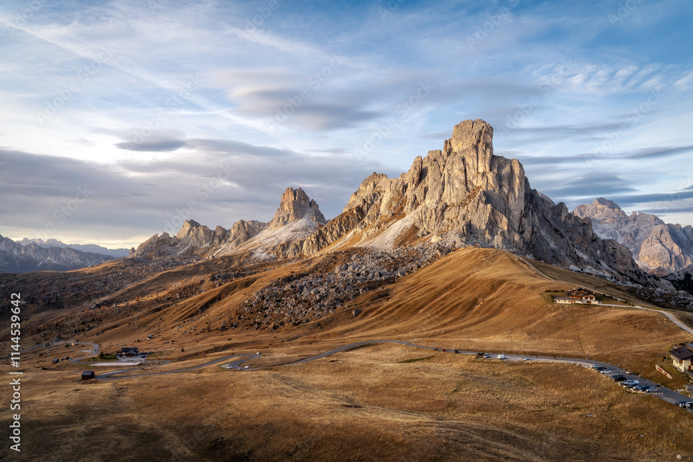 Passo Giau in Italian Dolomites during Sunset