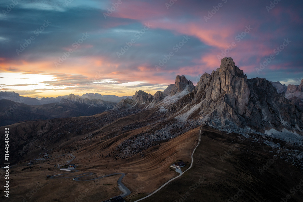 Passo Giau in Italian Dolomites during Sunset