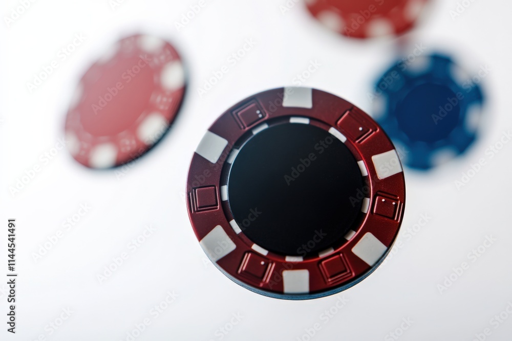 close-up of red, white, and blue poker chips close-up of red, white, and blue poker chips