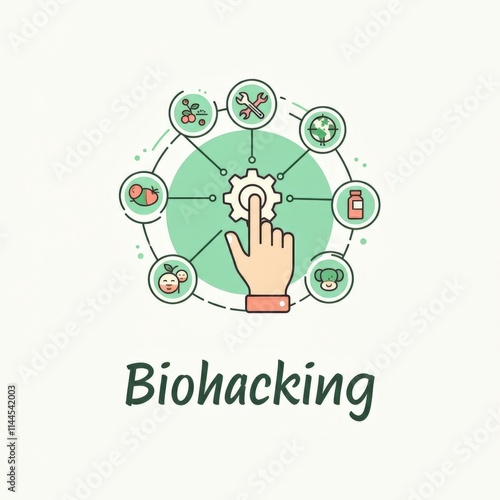 Hand pointing at gear symbolizing biohacking and health optimization photo