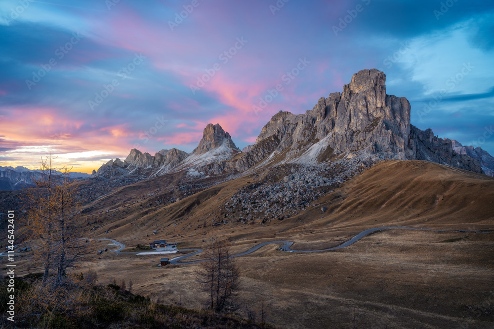 Passo Giau in Italian Dolomites during Sunset