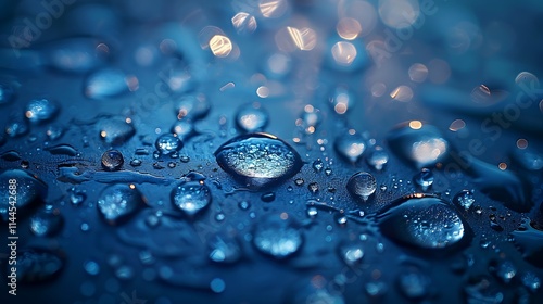 Wallpaper Mural Tiny water droplets in sharp focus displayed on polished smooth surface glowing with soft blue tones Torontodigital.ca
