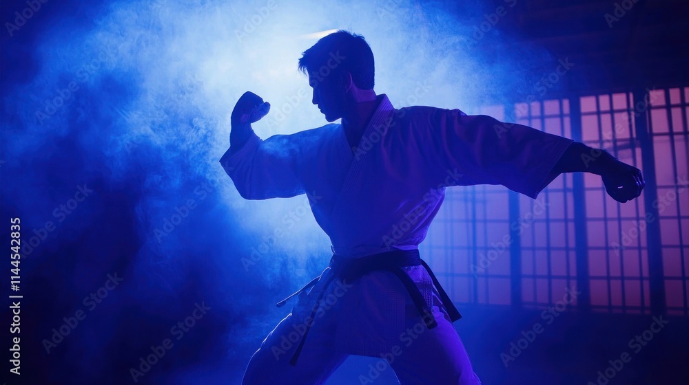 Obraz premium A martial artist in a defensive stance, ready to block an attack during a training session
