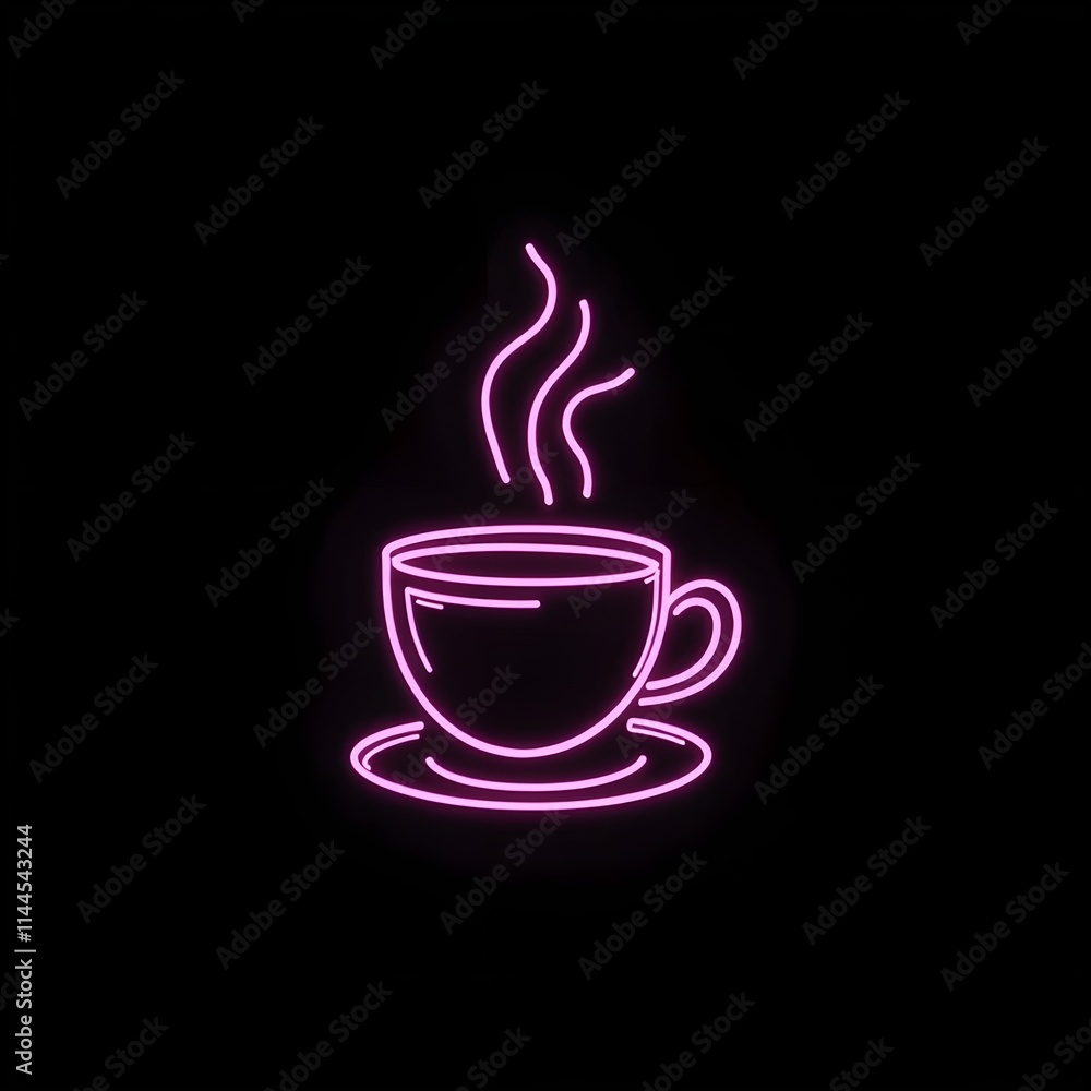 Fototapeta premium Neon Glowing coffee cup for bar, cafe, restaurant.Pink Colour Neon.