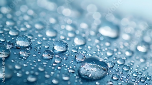Wallpaper Mural Smooth surface with radiant water droplets in precise macro view glowing against light blue background Torontodigital.ca