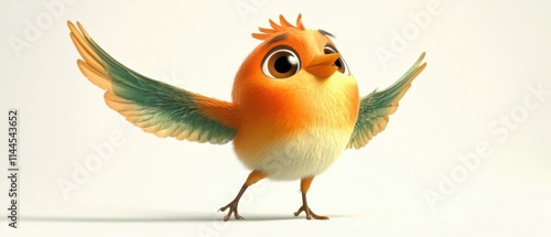 animated orange bird with green wings