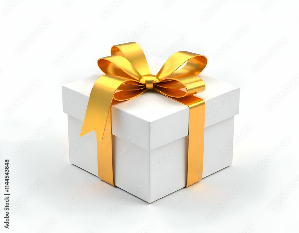 Fototapeta premium A golden gift bow on a white background 