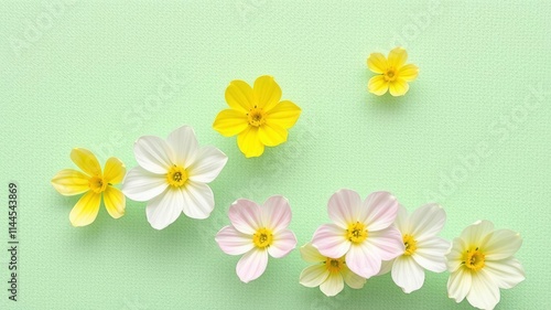 Colorful spring flowers on a textured paper background, delicate, background, plant