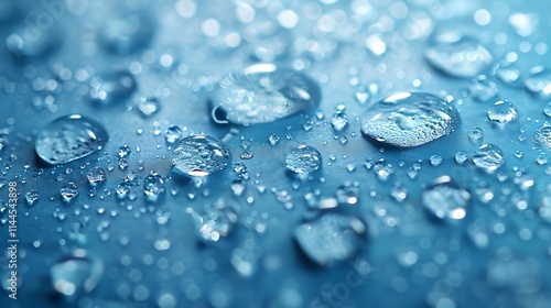 Wallpaper Mural Macro shot of water droplets on smooth reflective surface with soft blue background highlighting intricate textures Torontodigital.ca