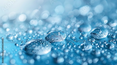 Wallpaper Mural Detailed macro view of transparent water droplets glistening on sleek surface with soft blue gradient backdrop Torontodigital.ca