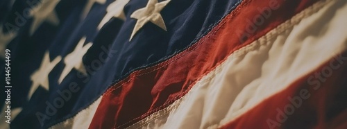 Close view of the American flag showcasing stars and stripes in vibrant color...