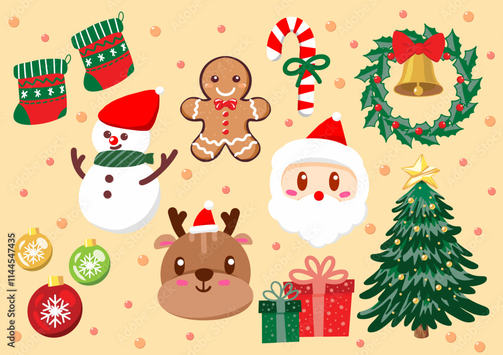 Cute Cartoon Christmas Elements Clip Art Set Festive Holiday Decorations Graphic Pack Cute Cartoon Christmas Elements Clip Art Set Festive Holiday Decorations Graphic Pack
