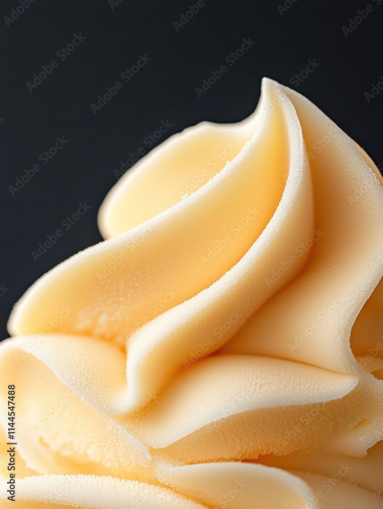 Creamy Soft Serve Ice Cream Swirl on Dark Background Creamy Soft Serve Ice Cream Swirl on Dark Background