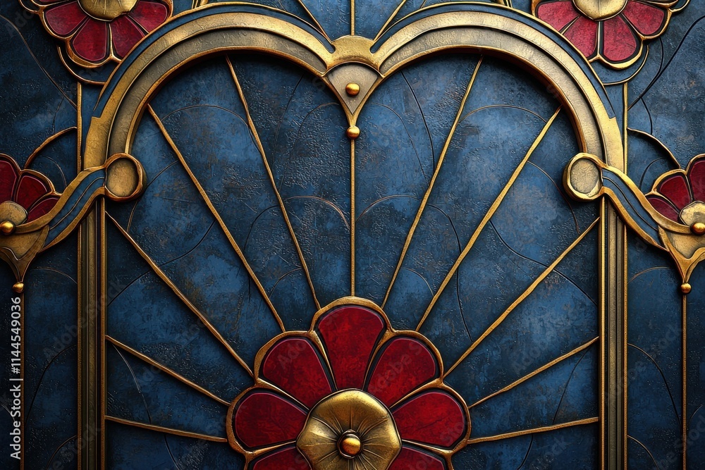 Obraz premium Intricate art deco style architecture detail with floral motif and vibrant colors