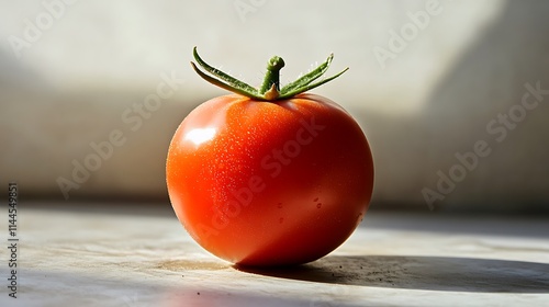 A macro perspective highlighting the fine details of tomato, minimal shadows and bright neutral backdrop accentuating inherent textures and colors  photo