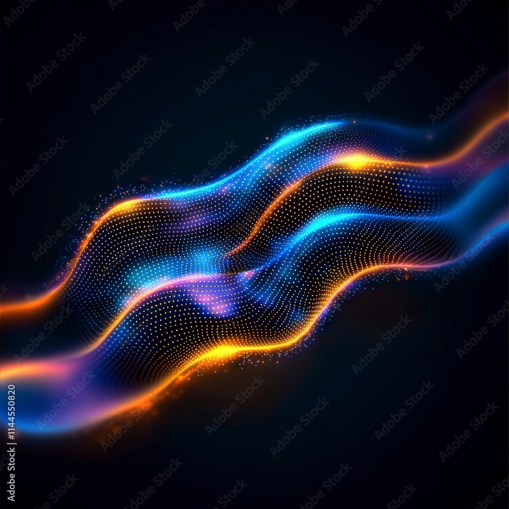 Fototapeta premium Abstract Glowing Wave Digital Art Particle Flow Energy Light Background Design Text