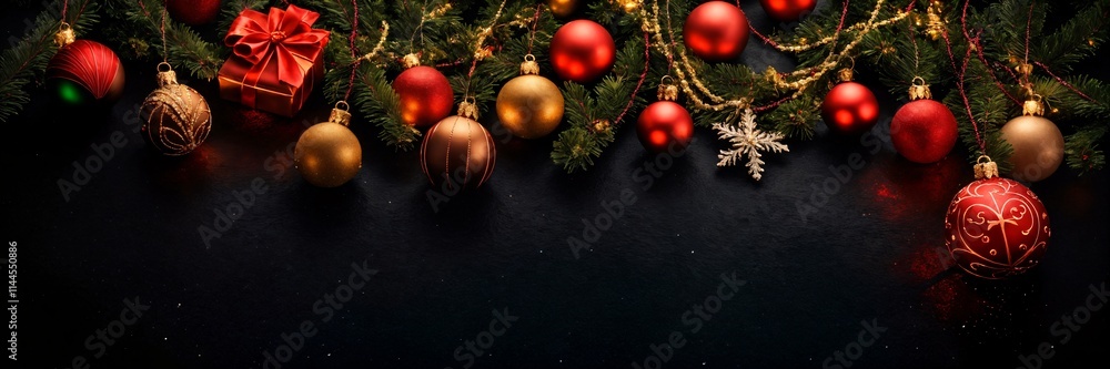 Creative Merry Christmas and Happy New Year Banner - Unique Festive Layout with Subtle Ornaments, Glittering Decorations, and Cheerful Seasonal Vibes Creative Merry Christmas and Happy New Year Banner - Unique Festive Layout with Subtle Ornaments, Glittering Decorations, and Cheerful Seasonal Vibes