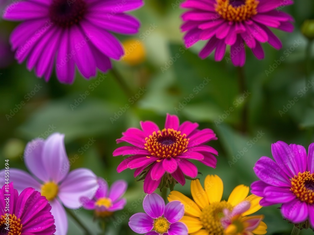 Vibrant purple flower petals and leaves creating a stunning botanical composition, plant, colorful Vibrant purple flower petals and leaves creating a stunning botanical composition, plant, colorful