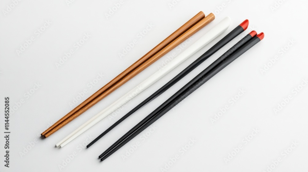 four pairs of chopsticks on a white background four pairs of chopsticks on a white background