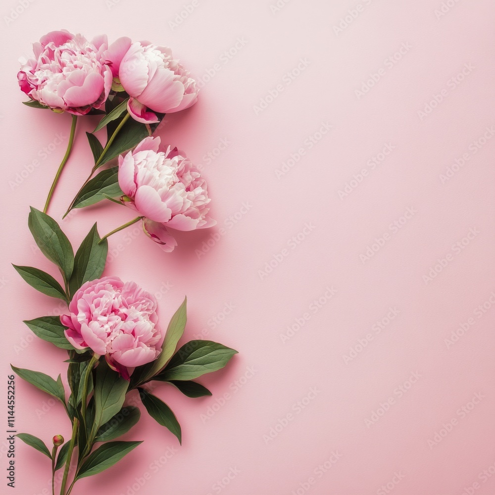 Beautiful arrangement of pink peonies on a soft pink background showcasing nature's elegance and floral charm in Beautiful arrangement of pink peonies on a soft pink background showcasing nature's elegance and floral charm in